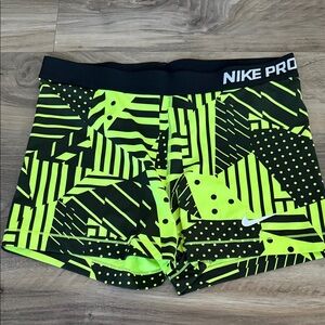 Nike Pro Lime and Black Patterned Shorts